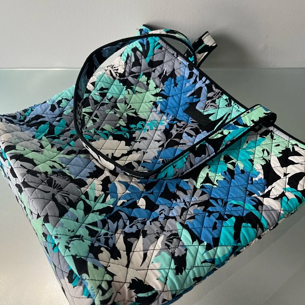 Vera Bradley Floral Quilted Tote Bag - Blue and Black